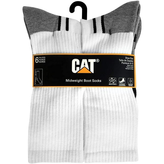 Caterpillar Men's Workwear Boot Socks 6-Pack White