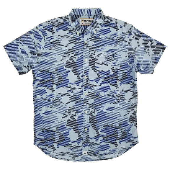 Caterpillar Mens Blue Camouflage Short Sleeve Button-Down Shirt X-Large