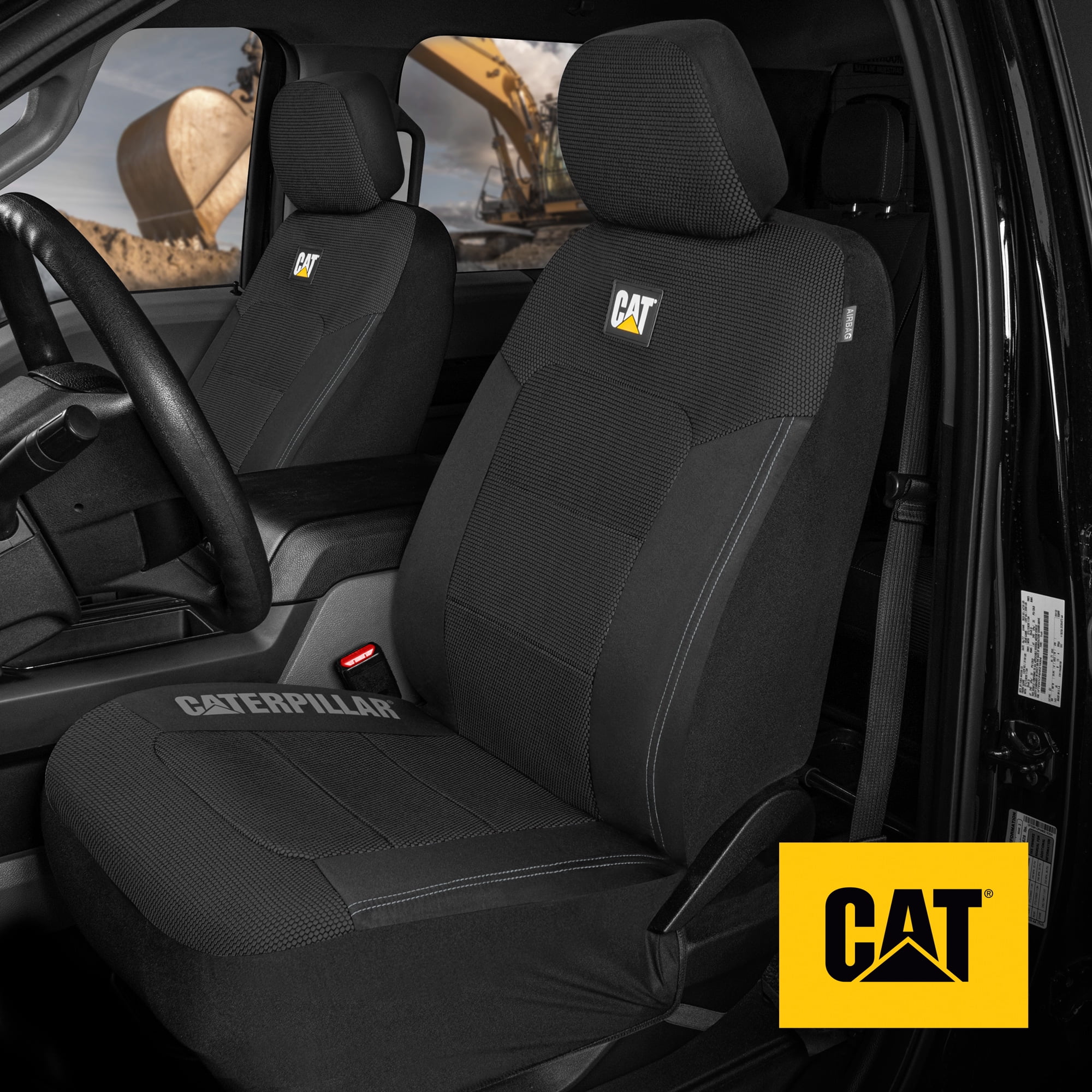 Caterpillar MeshFlex Automotive Seat Covers for Cars Trucks and SUVs (Set  of 2) – Black Car Seat Covers for Front Seats, Truck Seat Protectors with