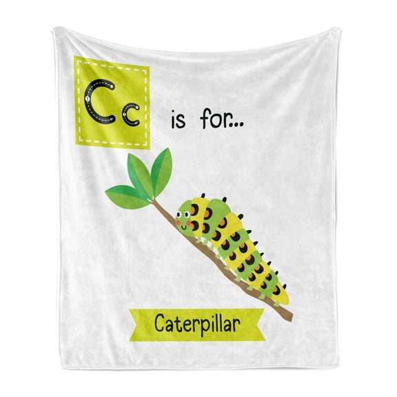 Caterpillar Soft Flannel Fleece Throw Blanket, Children Zoo Alphabet Design Insect on a Branch Educational, Cozy Plush for Indoor and Outdoor Use, 50" x 70", Green Apple Green, by Ambesonne
