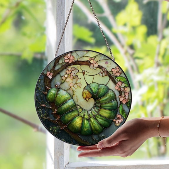 Caterpillar Stained Glass Window Suncatcher  Colorful Insect Glass Sun Catcher, Unique Nature Bug Window Art Garden, Kids Room, Home Dcor