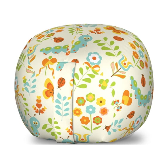 Caterpillar Storage Toy Bag Chair, Colorful Design Spring Season Blossoming Flowers and Ladybugs, Stuffed Animal Organizer Washable Bag, Large Size, Multicolor, by Ambesonne