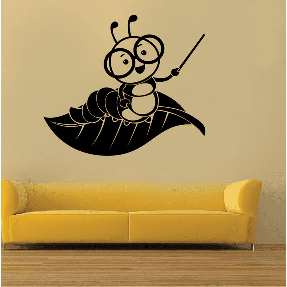 Caterpillar Teacher Cute Caterpillar Smiling Nerd Caterpillar Vinyl Wall Art Wall Sticker Wall Decal Decoration For Home Room Wall Boys Girls Room Playroom Wall Decoration Design Size (22x30 inch)