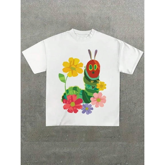 Caterpillar-Themed Graphic Tee,Casual Digital Print Pure Heavy Cotton T Shirt,220g Cotton T-Shirt,Gift,Summer,Unisex