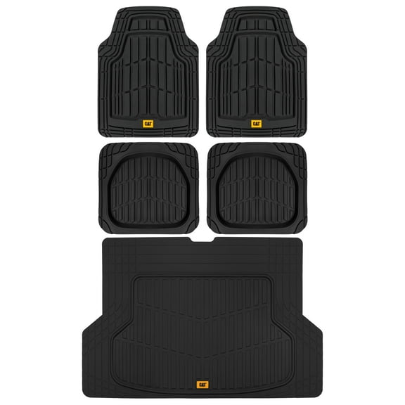 Caterpillar ToughRide Heavy-Duty Rubber Floor Mats & Cargo Trunk Liner for Car SUV Van Sedan, Black - Odorless Trim to Fit, All Weather Deep Dish, Total Dirt Protection