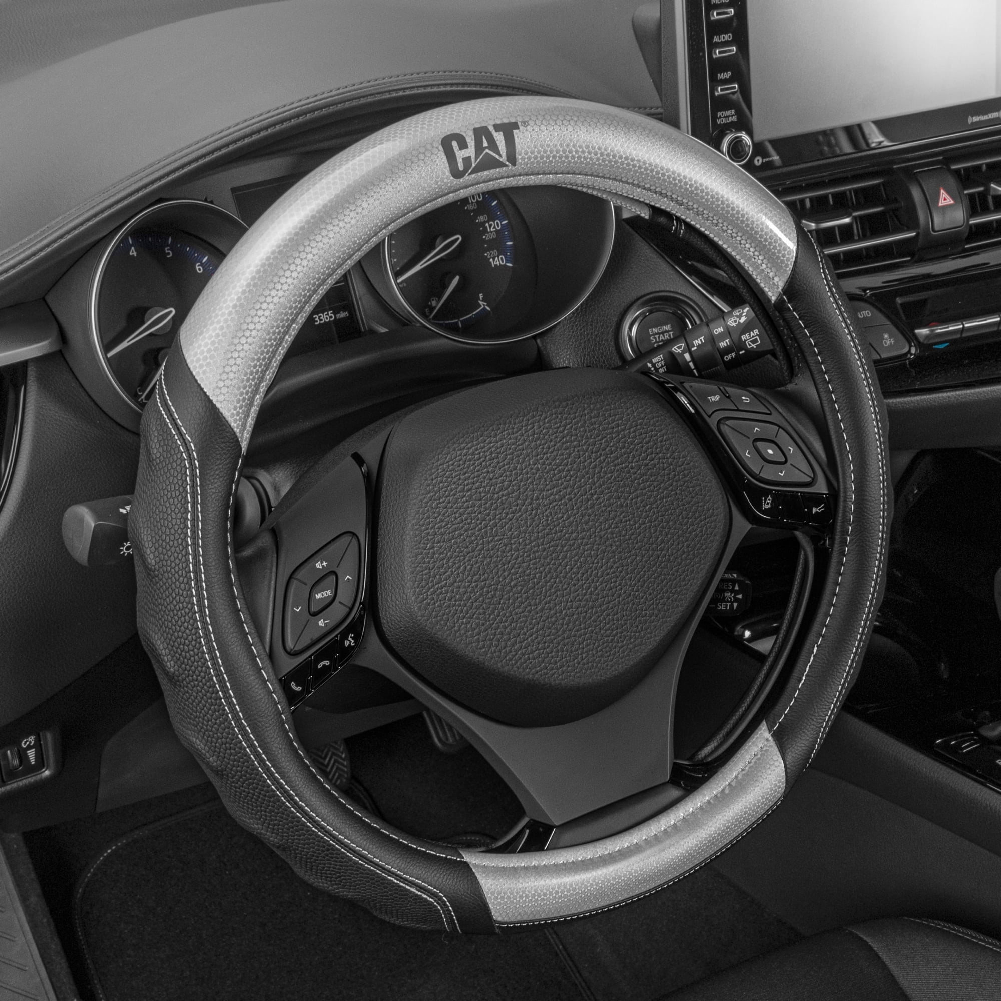 Caterpillar Two Tone Carbon Fiber Grip Steering Wheel Cover Strong, Durable and Comfortable Universal Size 14.5-15.5 Inch (Gray/Black)