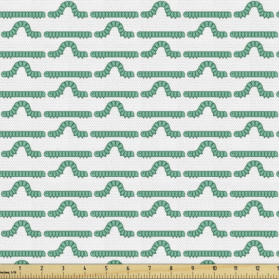 Ambesonne Caterpillar Fabric by the Yard Upholstery, Larva Type Bugs, 1 Yard, Sea Green and White