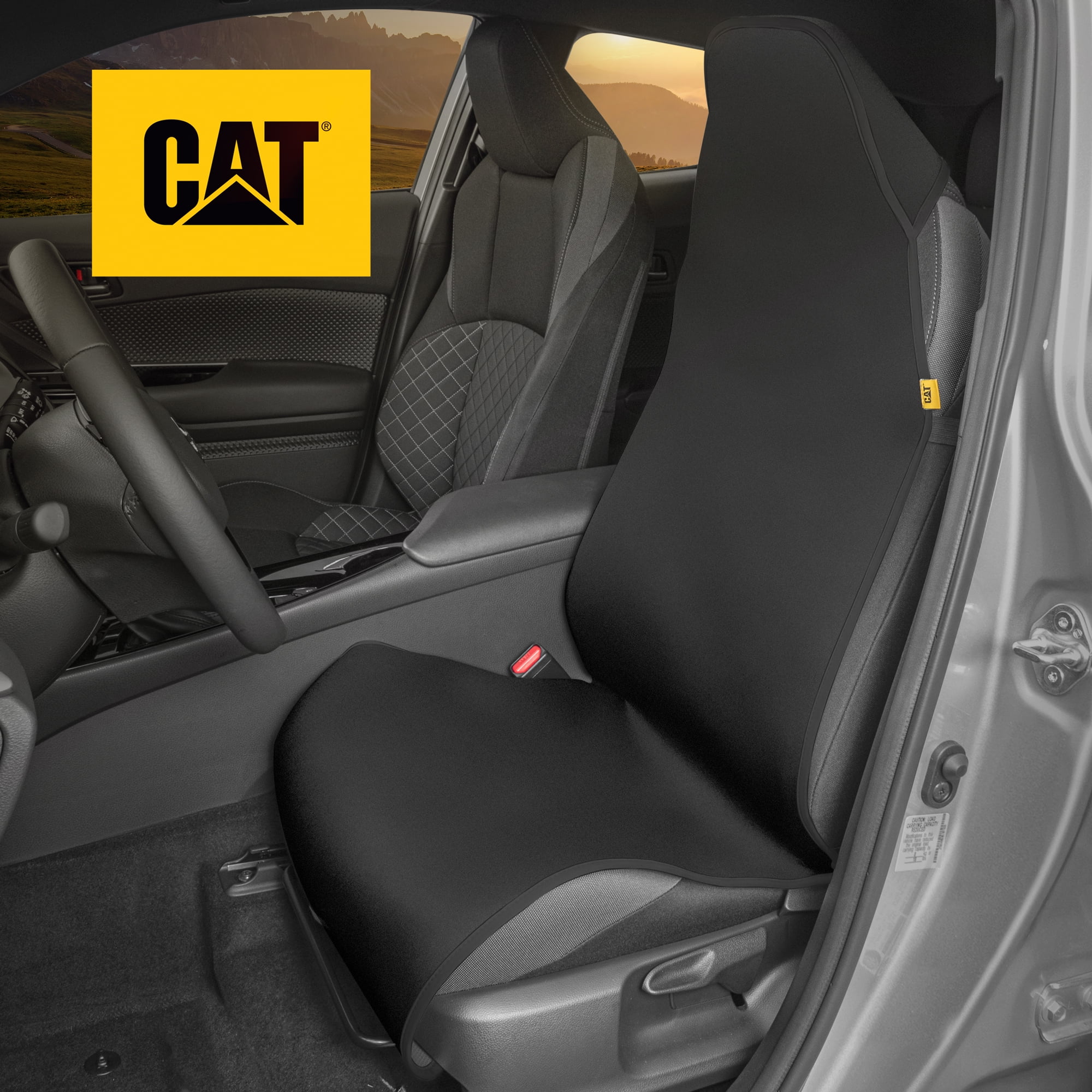 Caterpillar Waterproof Automotive Seat Cover for Cars Trucks and SUVs, 1 Piece  Durable Neoprene Seat Protector for Front Seats, Black Car Seat Cover with Black Trim