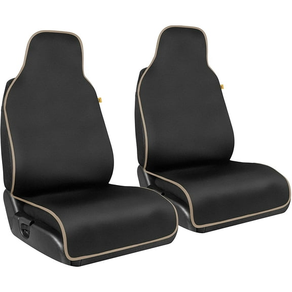Caterpillar Waterproof Automotive Seat Covers for Cars Trucks and SUVs, 2 Pack Durable Neoprene Seat Protectors for Front Seats, Black Seat Covers with Beige Trim