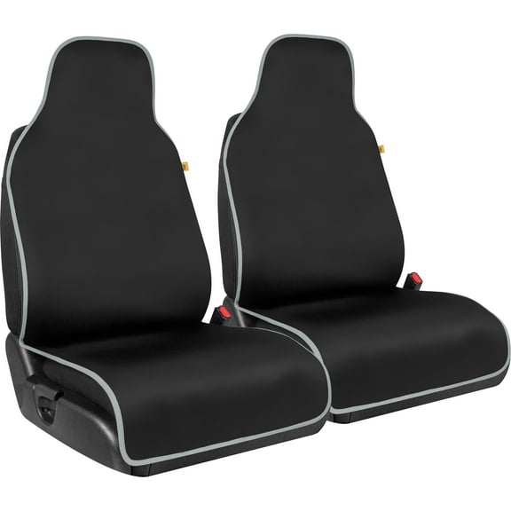 Caterpillar Waterproof Automotive Seat Covers for Cars Trucks and SUVs, 2 Pack Durable Neoprene Seat Protectors for Front Seats, Black Seat Covers with Gray Trim