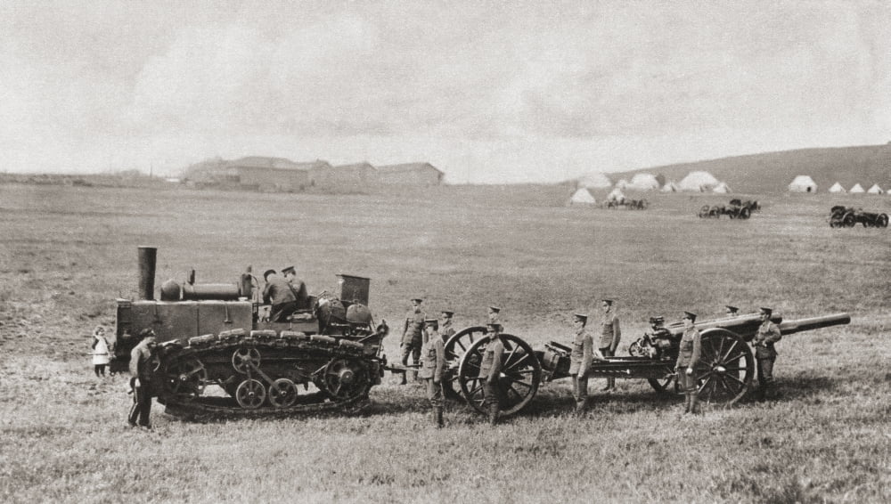 A Caterpillar Wheeled Traction Engine Drawing A British Heavy Gun During World War I From The Illustrated War News 1915 Canvas Art - Ken Welsh  Design Pics (19 x 11)