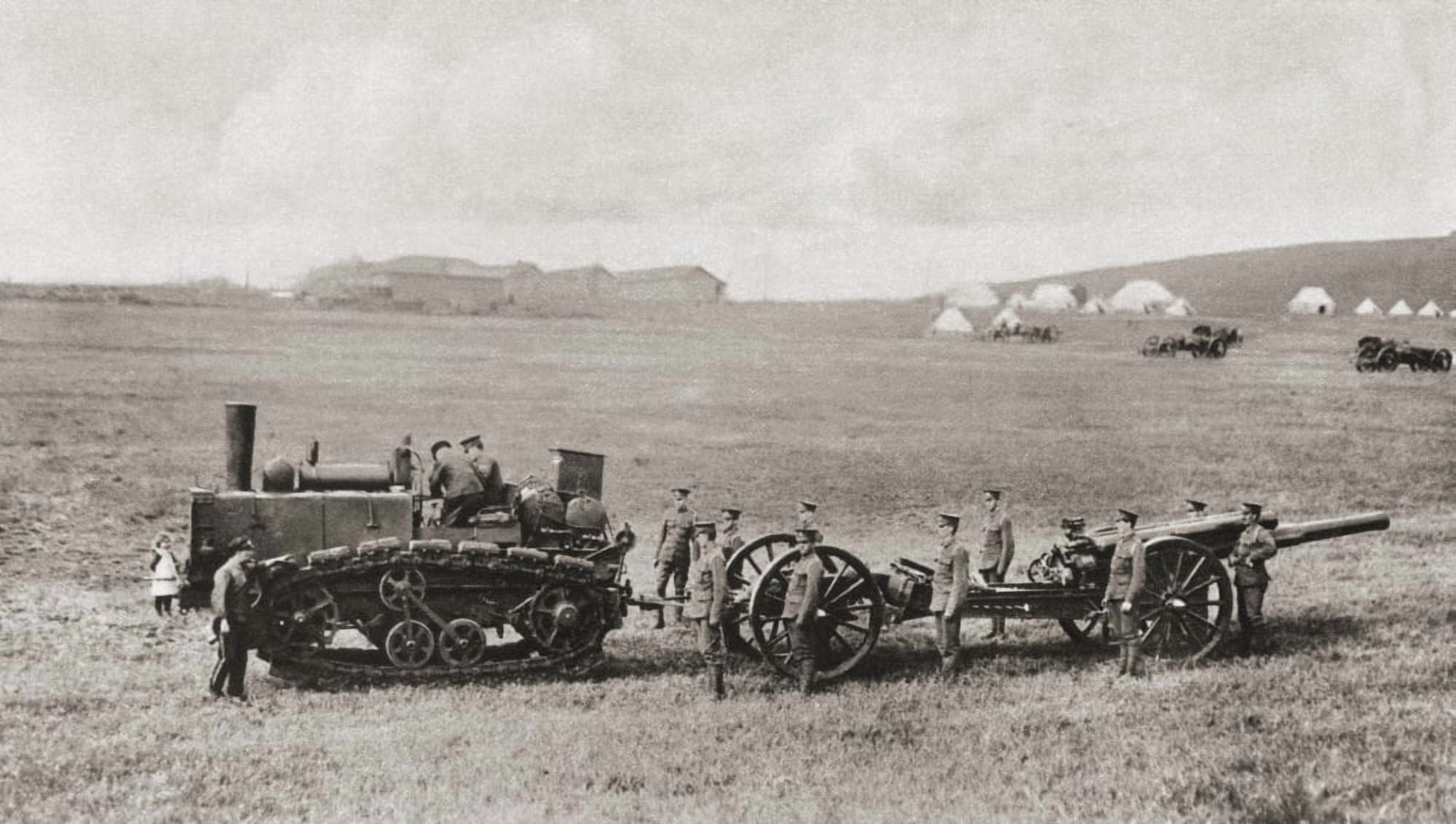 A Caterpillar Wheeled Traction Engine Drawing A British Heavy Gun During World War I From The Illustrated War News 1915 Canvas Art - Ken Welsh Design Pics (38 x 22)