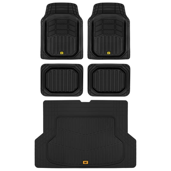 Caterpillar XL Series Heavy-Duty Rubber Floor Mats & Cargo Trunk Liner for Car SUV Van Sedan, Black - Odorless Trim to Fit, All Weather Deep Dish, Total Dirt Protection