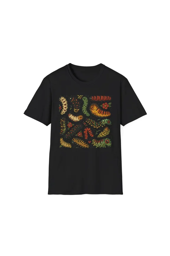 Caterpillars Tattoo Flash Tee, Retro Insect Graphic Shirt, Unisex Style
