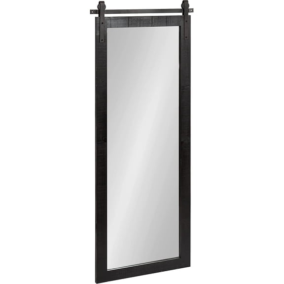 Cates Farmhouse Wood Framed Panel Wall Mirror; 18 x 50; Black; Decorative Rustic Barn Door Inspired Wall Mirror Decor With Full Length Size