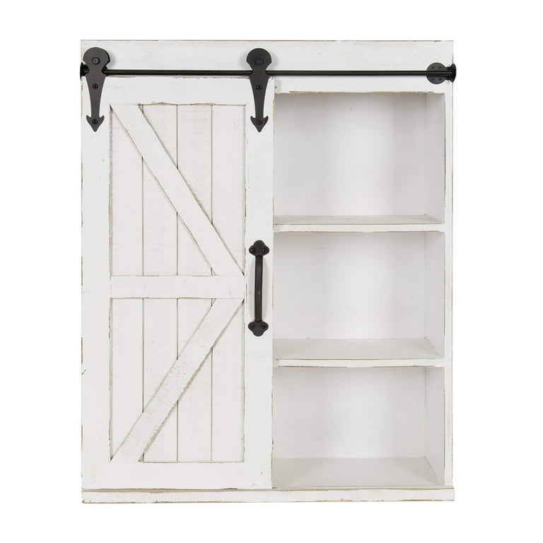 Cates Wood Wall Storage Cabinet with Sliding Barn Door, Rustic White Cates Wood Wall Storage Cabinet with Sliding Barn Door, Rustic White