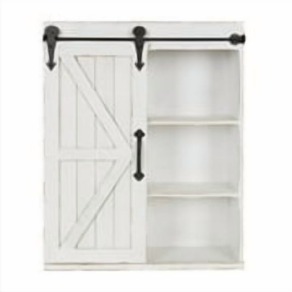 Cates Wood Wall Storage Cabinet with Sliding Barn Door, Rustic White