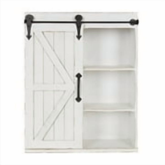 Cates Wood Wall Storage Cabinet with Sliding Barn Door, Rustic White