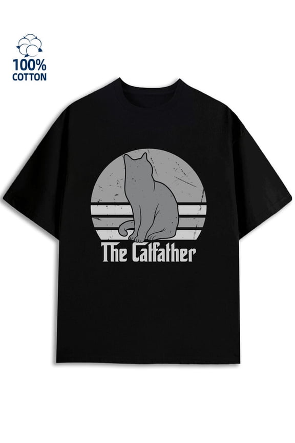 Catfather Tee mens funny humor 180G 100% Cotton black work wife Unique Design Unisex Shirt Cotton tshirts Casual Unisex Shirt Graphic tshirts Funny Unisex Shirt Short Sleeve tshirts
