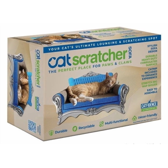 Catfidence Cat Scratcher Sofa with Catnip, Corrugated Cardboard Cat Lounge Bed