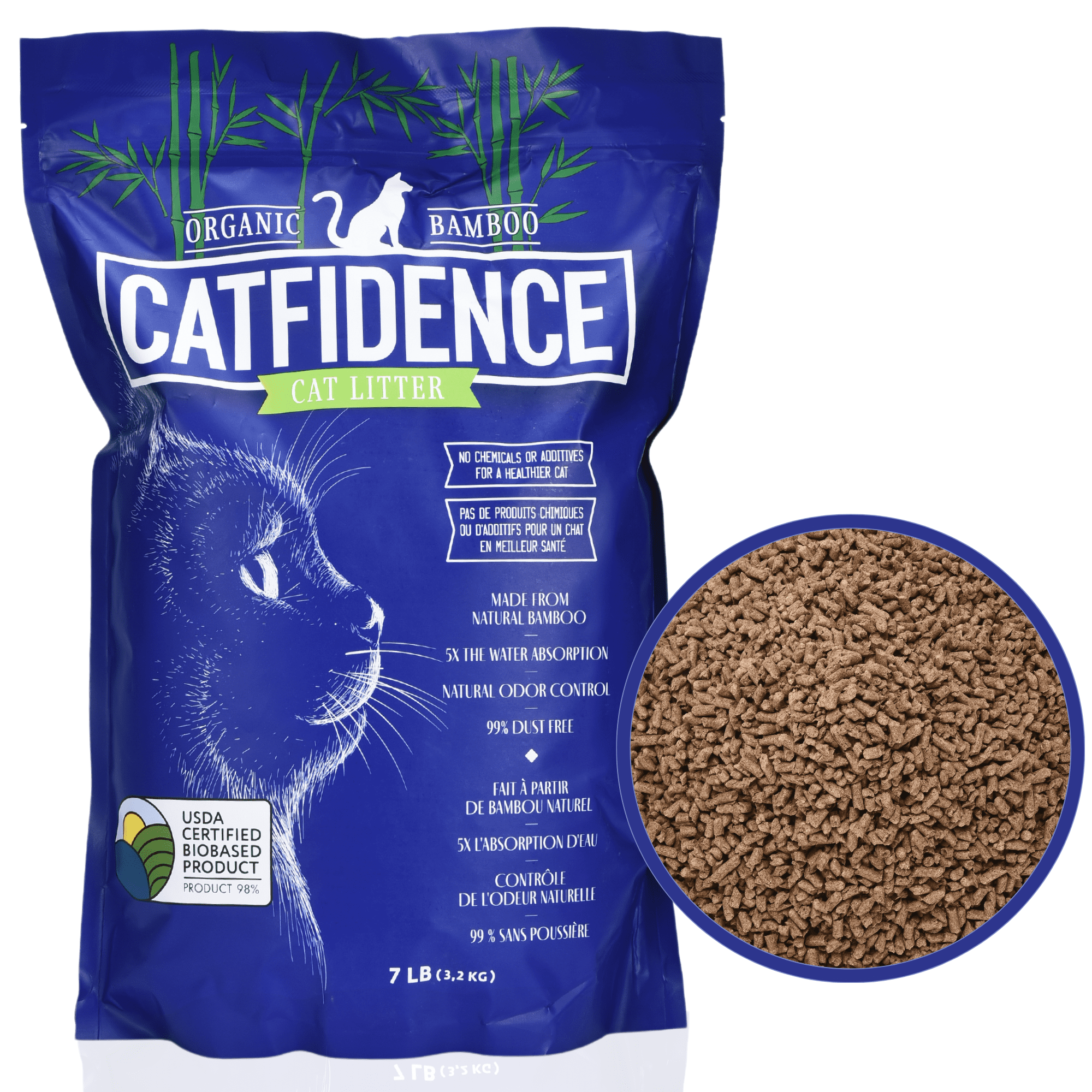Catfidence Organic Bamboo Cat Litter - Unscented, Dust-Free, Long-Lasting Odor Control for Multi-Cats - 7LB (1 Bag)