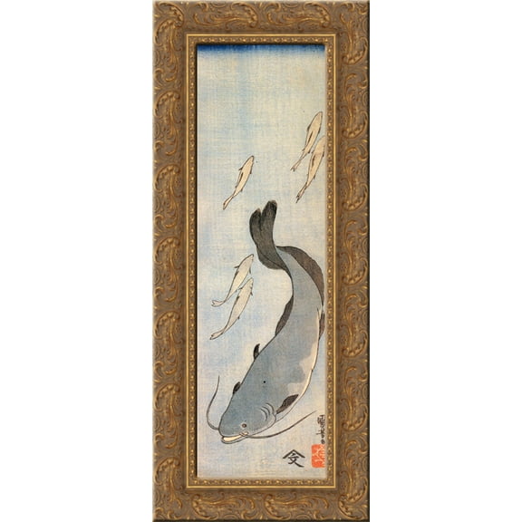 Catfish 24x10 Gold Ornate Wood Framed Canvas Art by Utagawa Kuniyoshi