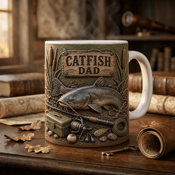 Catfish Dad Mug Father's Day Gift for Fishing Dad, Rustic Angler Coffee Cup