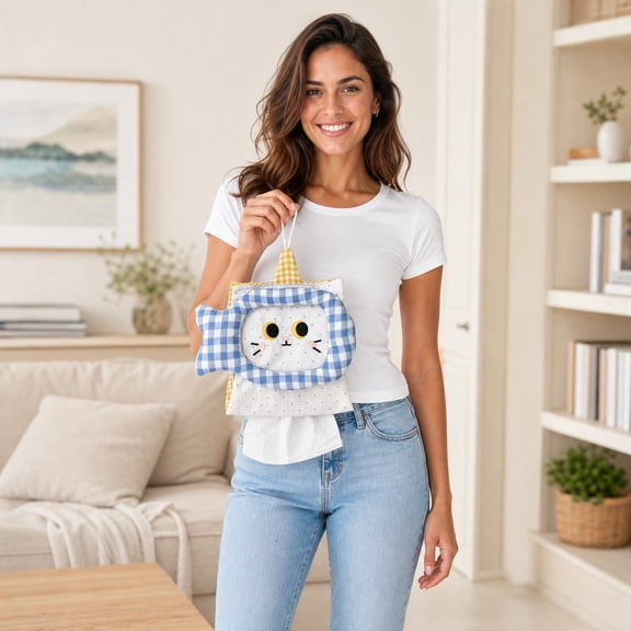Catfish Embroidered Fabric Hanging Tissue Box Cover, Wall Mount Decorative Tissue Holder