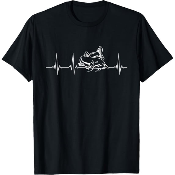 Catfish Fishing Heartbeat T-Shirt men and women can wear, black, white, gifts