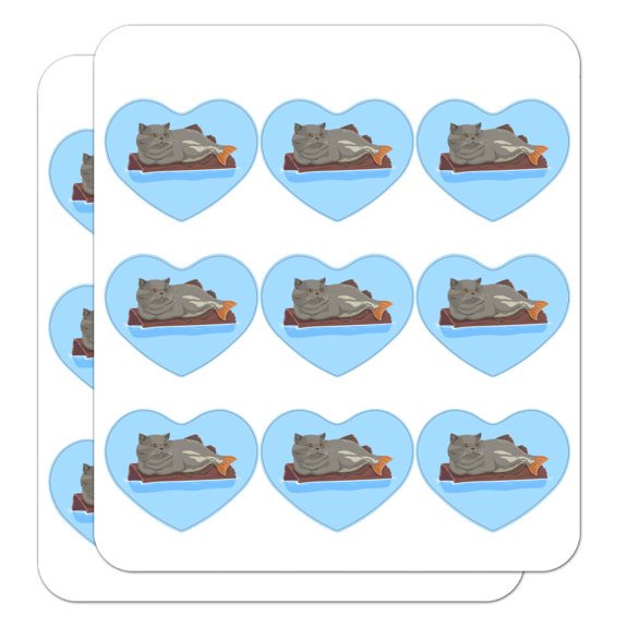 Catfish Mercat Cat Mermaid Sitting On Log Heart Shaped Planner Calendar Scrapbook Craft Stickers