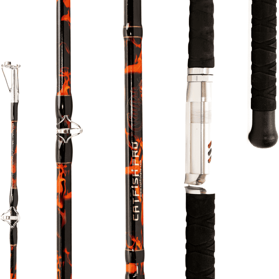 Catfish Pro Black Dragon Fire Casting Rod, 7’6” One-Piece Catfishing Rod, Medium-Heavy Action, Aluminum Reel Seat, EVA Super Grip Handle, Stainless-Steel Guides