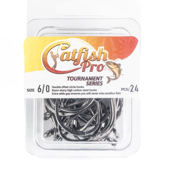 Catfish Pro Tournament Series Double Offset Circle Hooks 6/0 Value Pack, 24 Count Catfishing Hooks