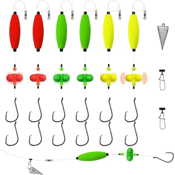 Catfish Rigs Set – 6 Pre-Tied Float Rigs with 2 Sinker Sliders, Circle Hooks 6/0, Complete Santee Rig Tackle Kit