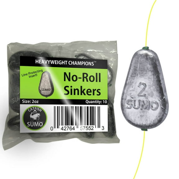 Catfish Sumo 10 Pack 2 oz No-Roll Lead Sinkers with Line-Protecting Inserts, 2 oz Total Weight