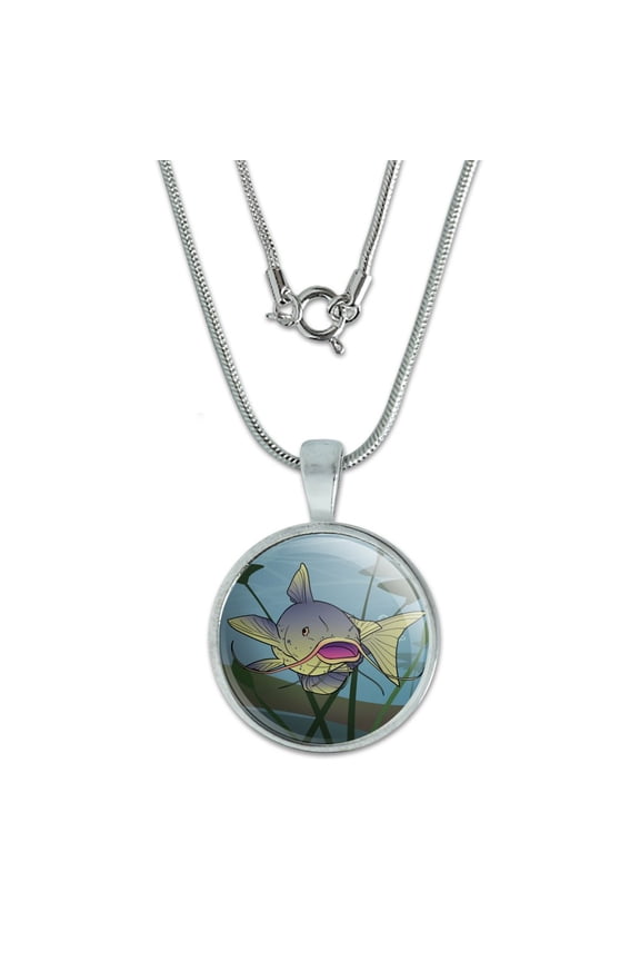 Catfish Swimming in Water 0.75" Pendant with Sterling Silver Plated Chain