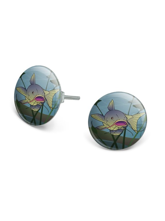 Catfish Swimming in Water Novelty Silver Plated Stud Earrings