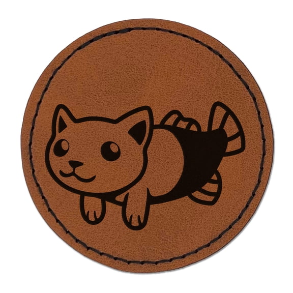 Catfish the Cat Fish Mermaid 2.5" Faux Leather Round Engraved Iron-On Patch - Brown