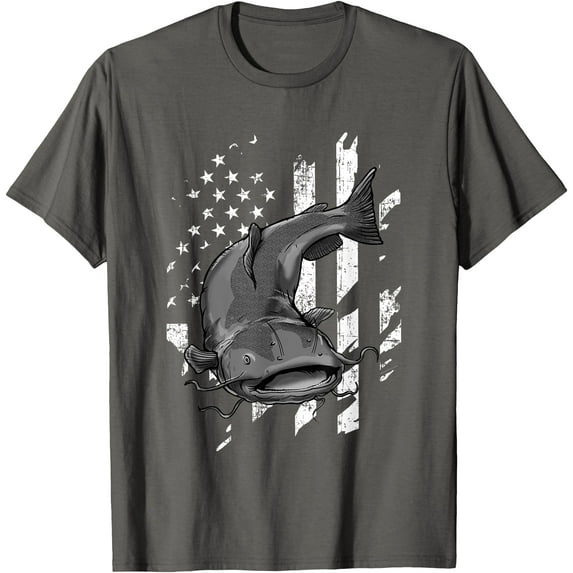 Catfishing American Flag Catfish Angler Fisherman Softstyle Unisex T-Shirt,Charcoal Color,Size L