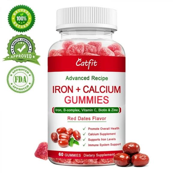 Catfit Iron Calcium Gummies with Vatamin B,C, Biotin & Zinc Supplement,60 Count