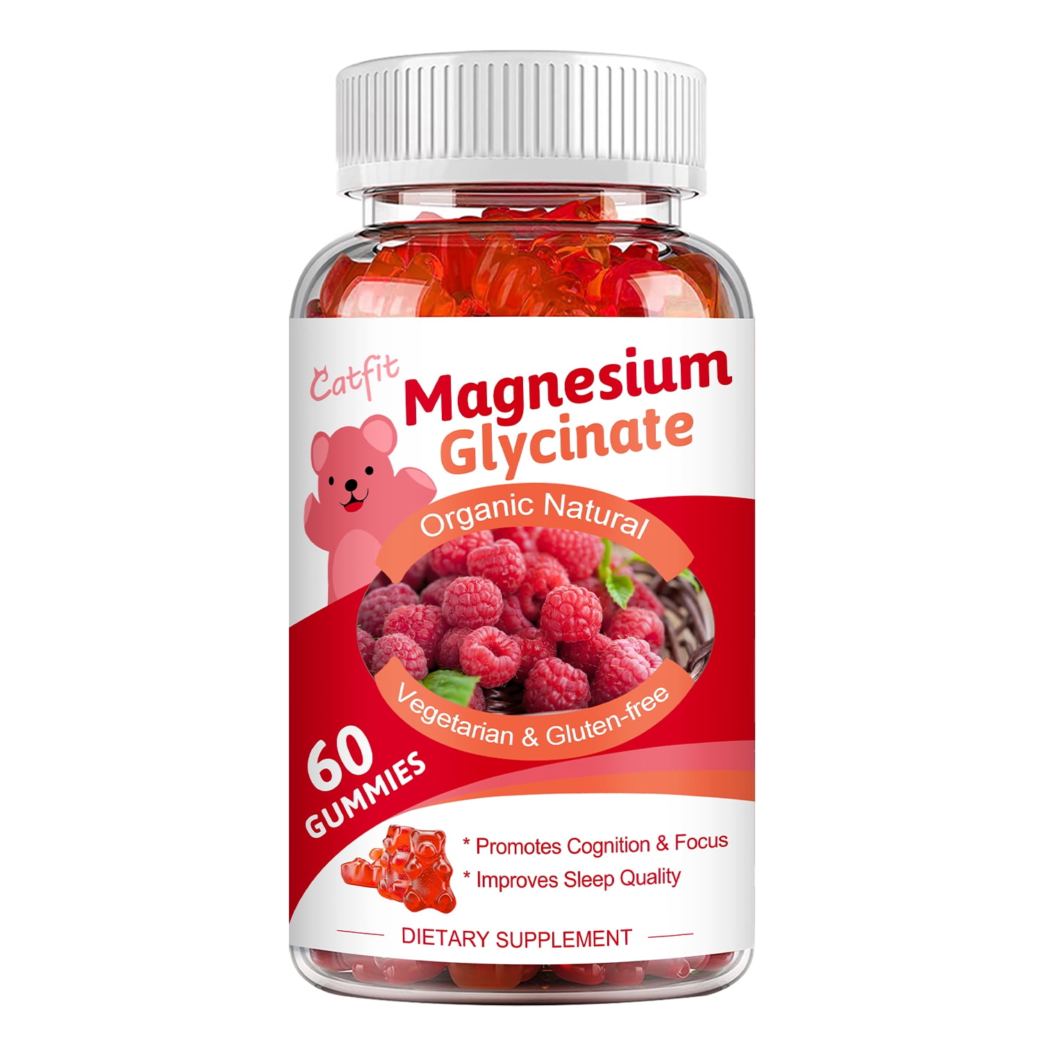 Catfit Magnesium Glycinate Gummies - 500mg Magnesium Glycinate Gummies Supplement for Relaxation, Cognition and Sleep Quality, Sugar Free - 60 Gummies
