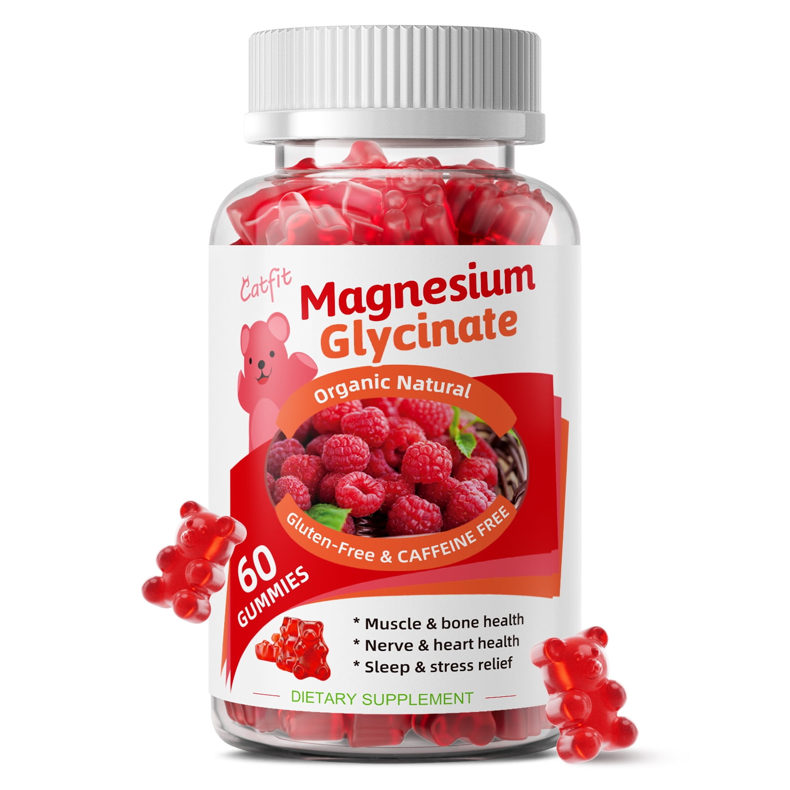 Catfit Magnesium Glycinate Gummies - Magnesium Glycinate Gummies Supplement for Relaxation, Cognition and Sleep Quality, Sugar Free - 60 Gummies