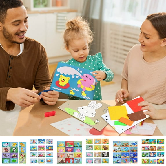 Catgeta Children's 3D Three-Dimensional EVA Paste Painting - Kindergarten Boys and Girls Educational Toys ( Includes 12 Pieces with Base Card,Material Pack,and Reference Image)
