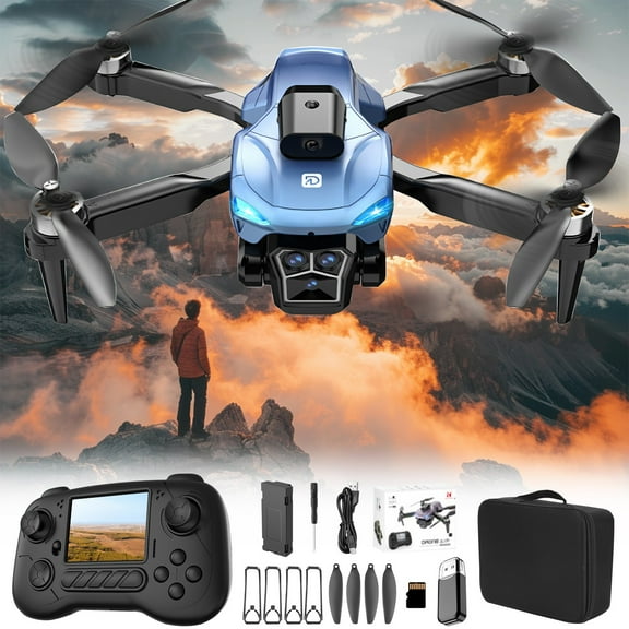 Catgeta Drone with 1080P HD Screen Remote & Storage Card - Brushless Motors, 360° Obstacle Avoidance, LED Lighting, 15-Min Flight, Portable Case
