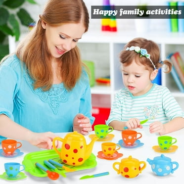 Catgeta Pretend Play Toy Tea Set 28pc Kids Role Play Tea Party Plastic Set 8.7x3.3x3.1