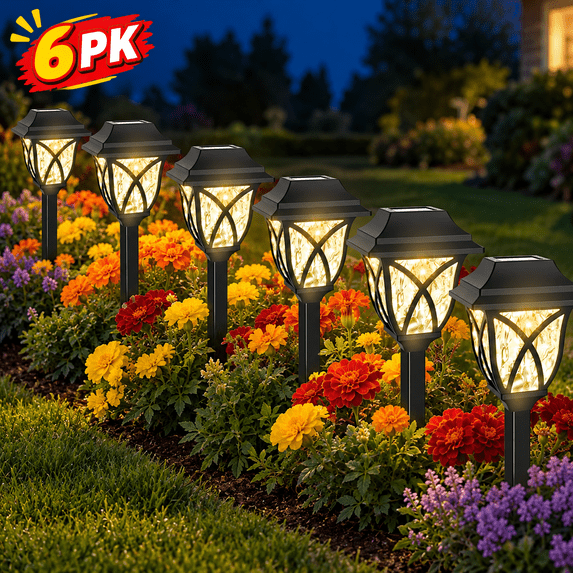 Catgood Solar Lights Outdoor Pathway, 6 Pack Solar Garden Stake Lights for Yard Patio Walkway Planter Pool, LED Waterproof, Warm White