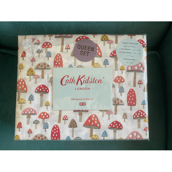 Cath Kidston London Mini Mushrooms Russet 4 pc Queen Sheet Set 100% Cotton