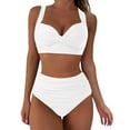 thumbnail image 1 of Cathalem 2 Piece Bathing Suits for Women High Waisted Color Block Swimsuit 2025 Summer Beach Swim Bathing Suit (White,L), 1 of 7