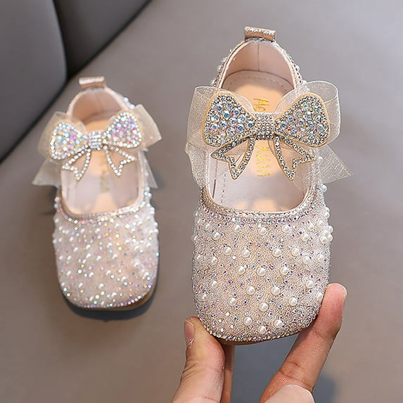 Cathalem 4 Toddler Boots Performance Dance Shoes For Girls Childrens Shoes Pearl Rhinestones Shining Kids Rubber Boots Size 6 Gold 10 Years