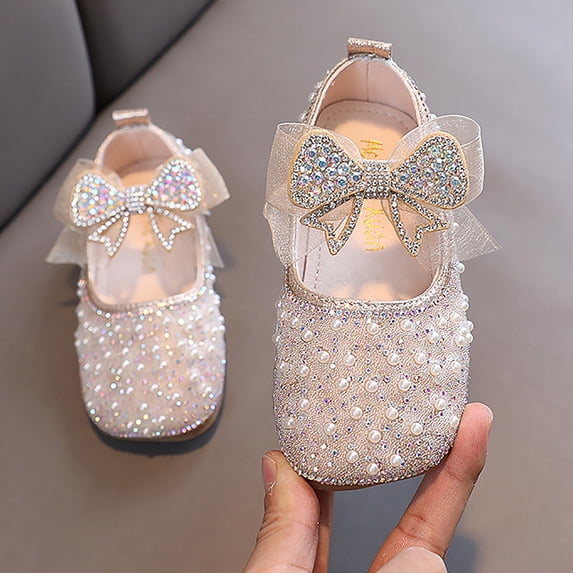 Cathalem 4 Toddler Boots Performance Dance Shoes For Girls Childrens Shoes Pearl Rhinestones Shining Kids Rubber Boots Size 6 Gold 4 Years