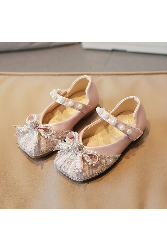 4 Toddler Girl Shoes Fashion Autumn Girls Casual Shoes Shiny Pearl Rhinestone Bow Dress Shoes Fancy Shoes for Girls Pink 5.5 Years